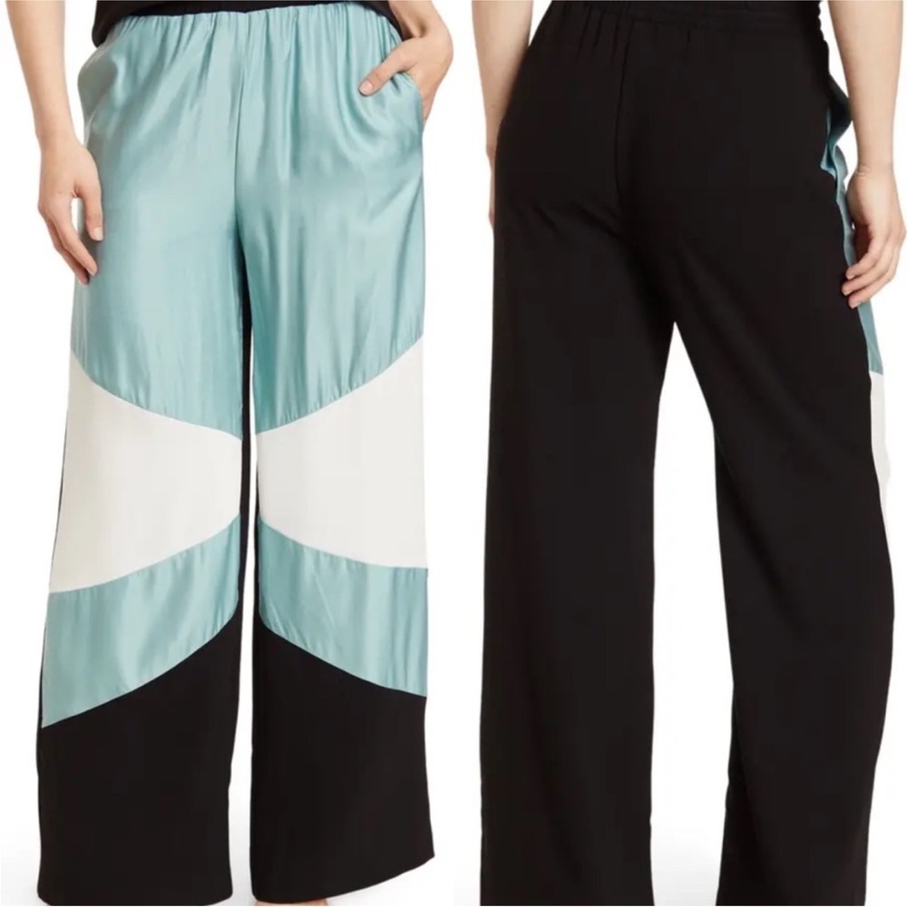 NWT‎ Maje Geometric Print Wide Leg Pants Blue Black Size 3